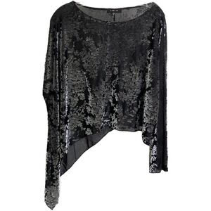 Jason Women's‎ Size M Asymmetrical Blouse Long Sleeve Gray Velvet Goth Burnout